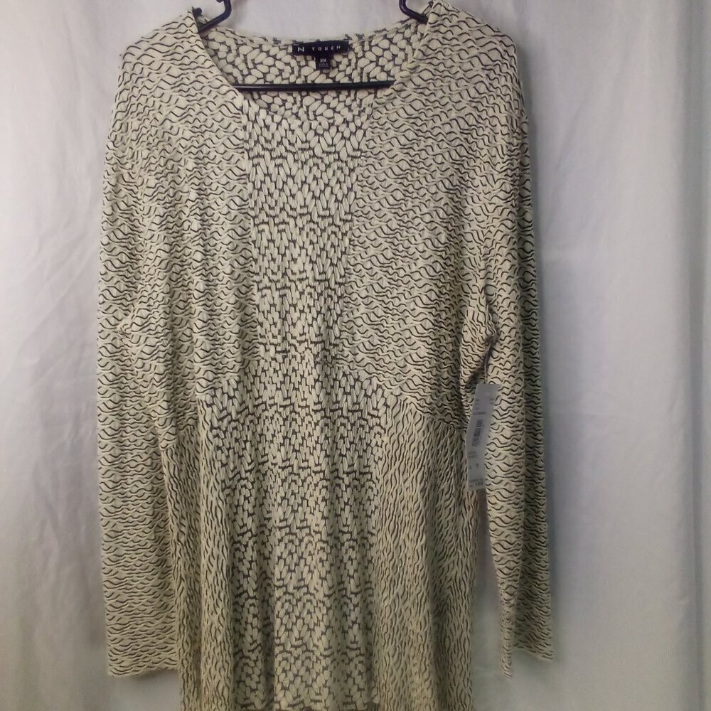 N Touch Shirt Women 2X Long Sleeve Textured Soft Stretch Pattern White Black